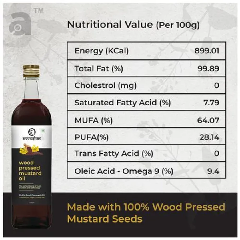 Anveshan Wood Cold Pressed Kachi Ghani Black Mustard Cooking Oil, 1 L Glass Bottle-3.webp